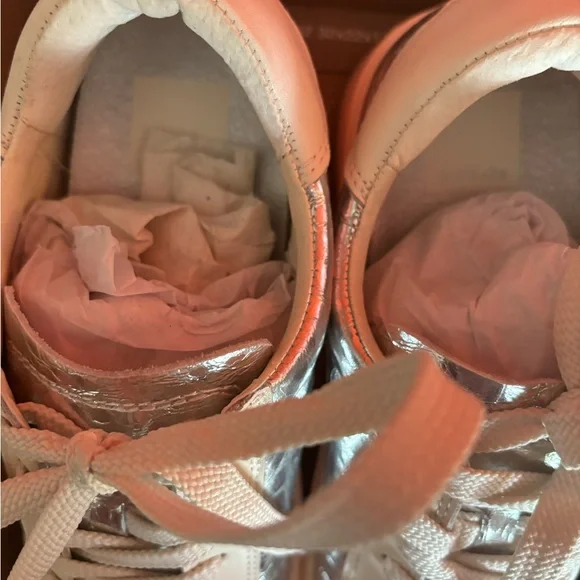 NWOT.  Dolce Vita Silver and White Sneakers with Metallic Toe Cap - Picture 6 of 9